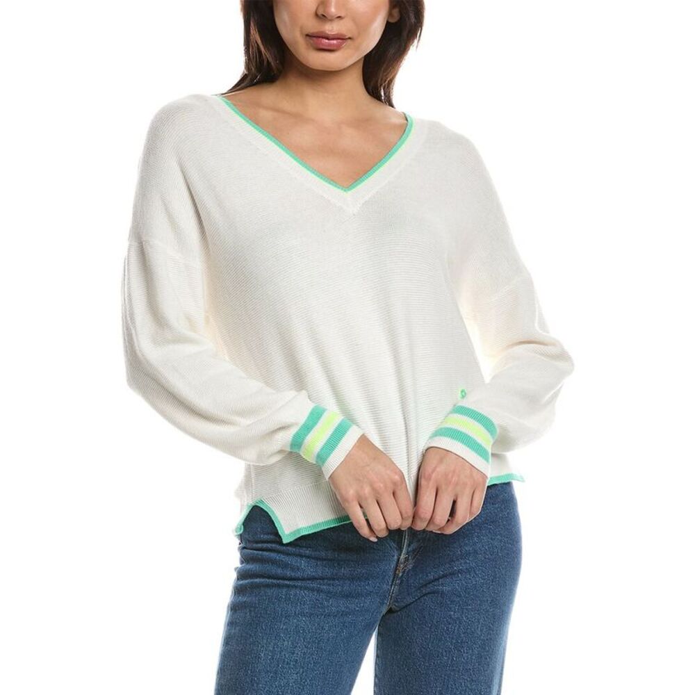 Wispr Womens  Anchor V-Neck Silk-Blend Sweater, Blue
